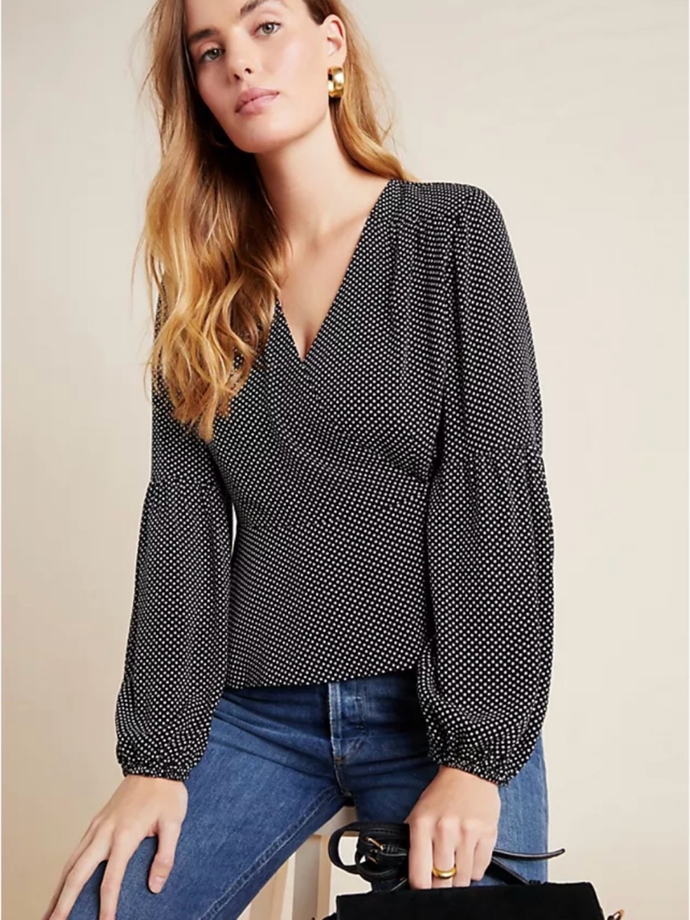 Maeve Polka Dot Long Sleeve Ingrid Wrap Blouse